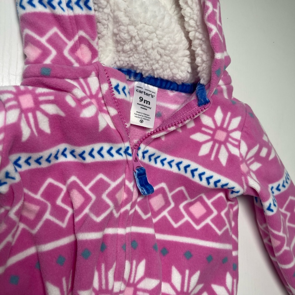Carter's Pink and Blue Patterned Sherpa Onesie - Picture 2 of 4